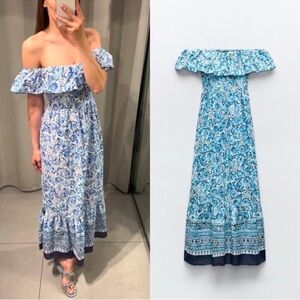 ZARA Portofino FLORAL PRINT OFF THE SHOULDER DRESS